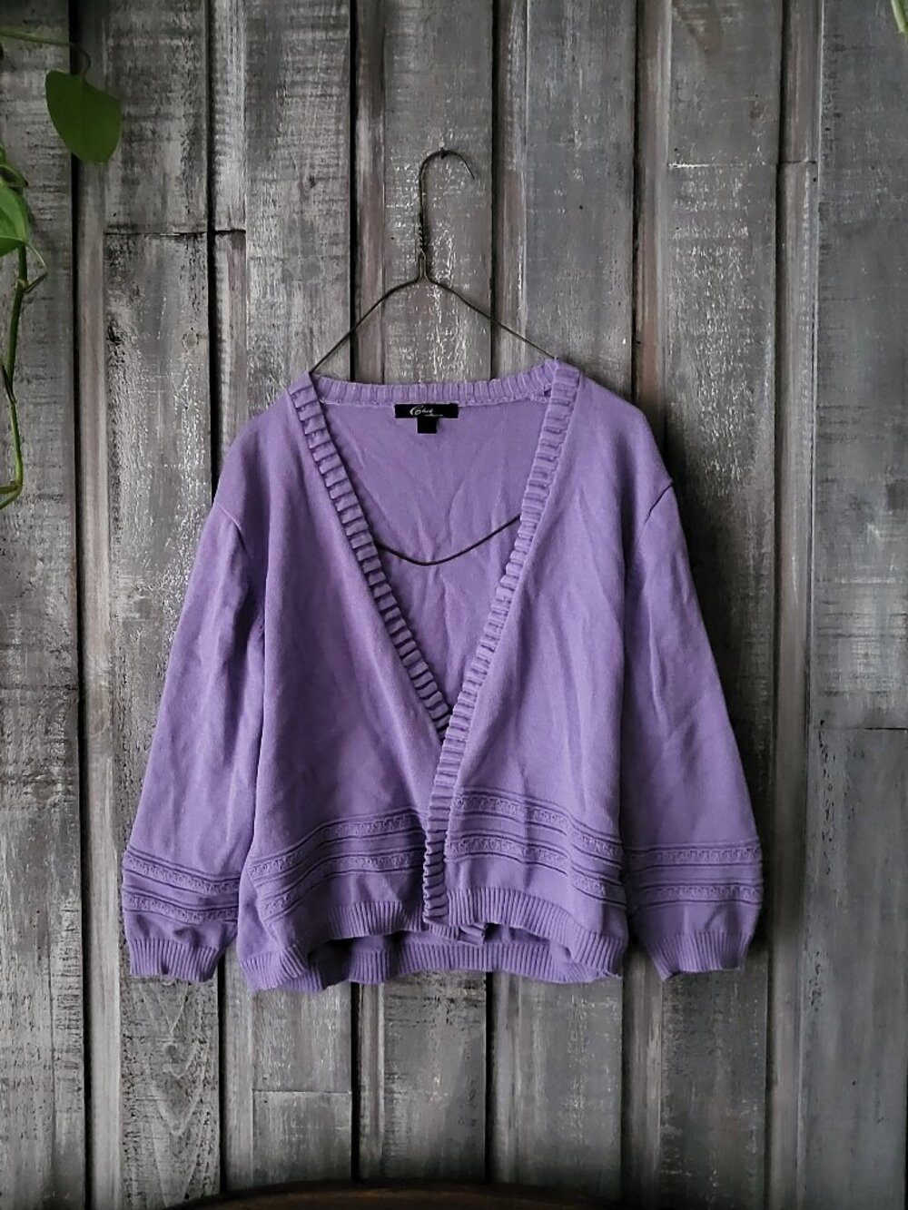 Purple Knit Cardigan Open Front 100% Cotton Sweaters Large Click Collection